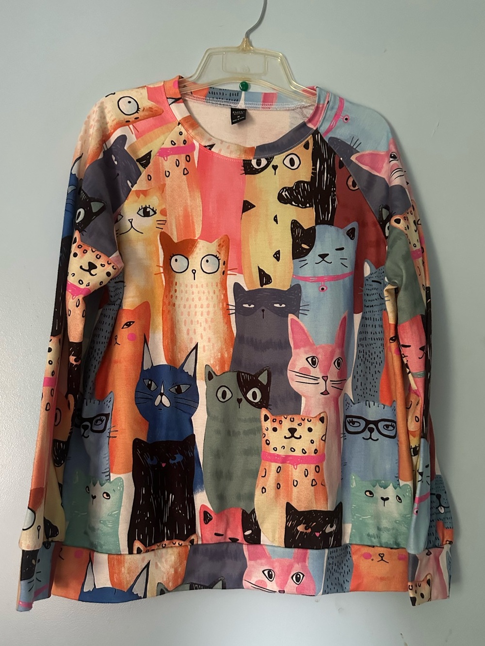 Emery Rose All-over Cat Print Graphic Raglan Sleeve Pullover Sweatshirt~M